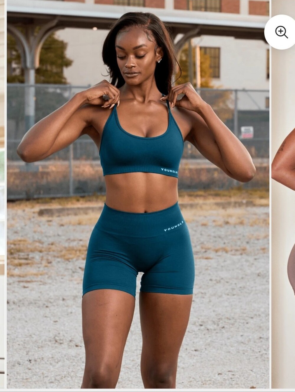 YoungLA Set Teal Core Seamless Sports Bra & Scrunch Bike Shorts M